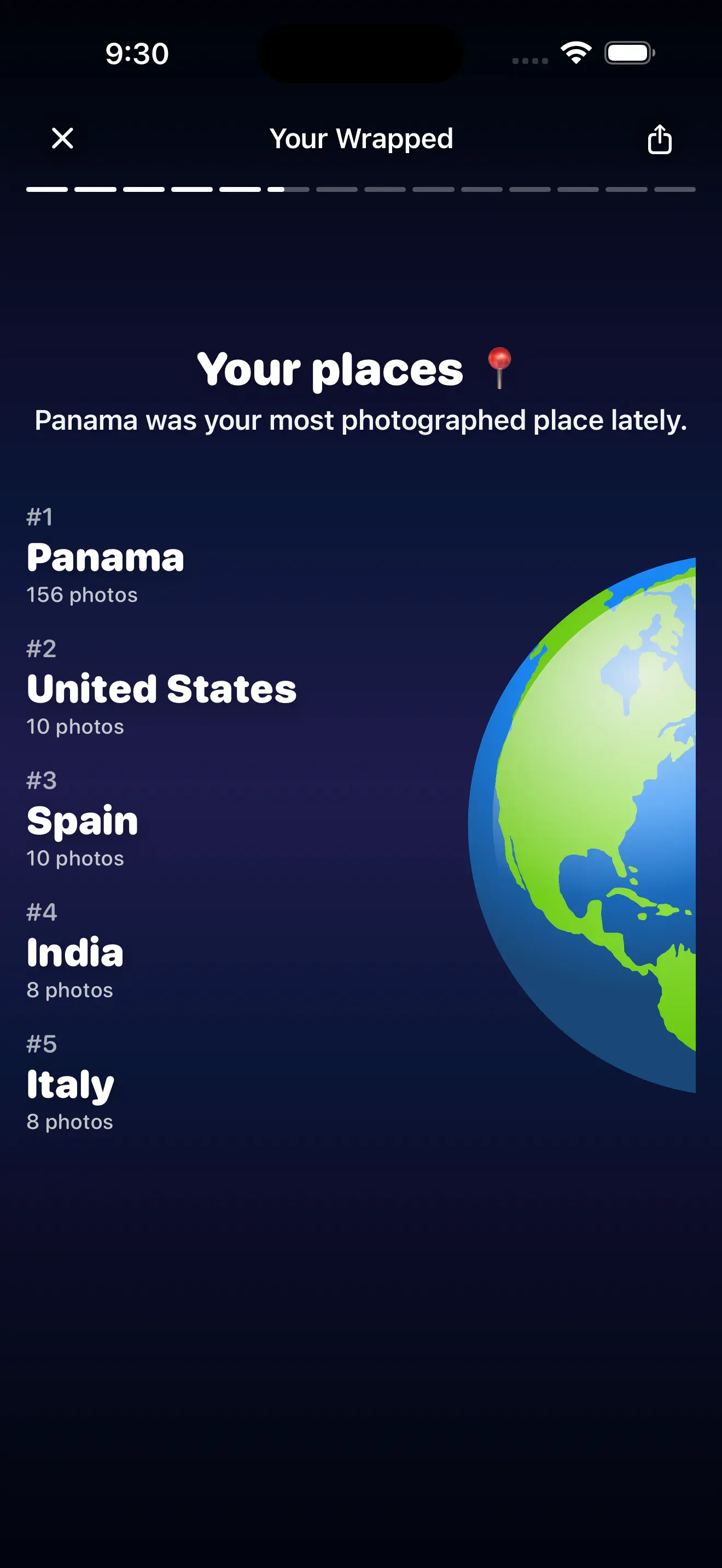 Places card ranking the countries photographed most