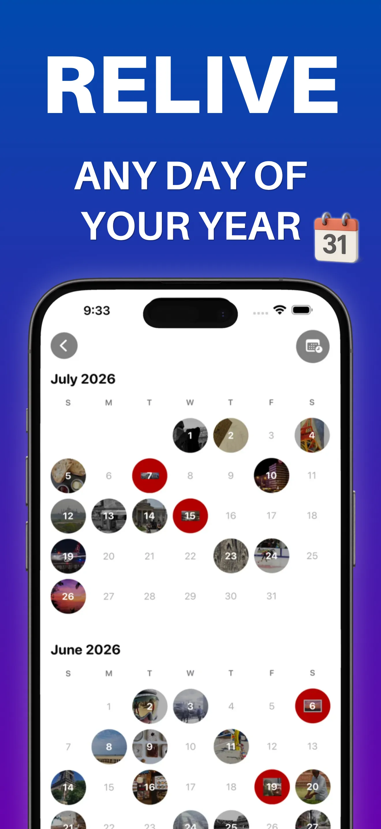 App Store screenshot: Relive any day of your year
