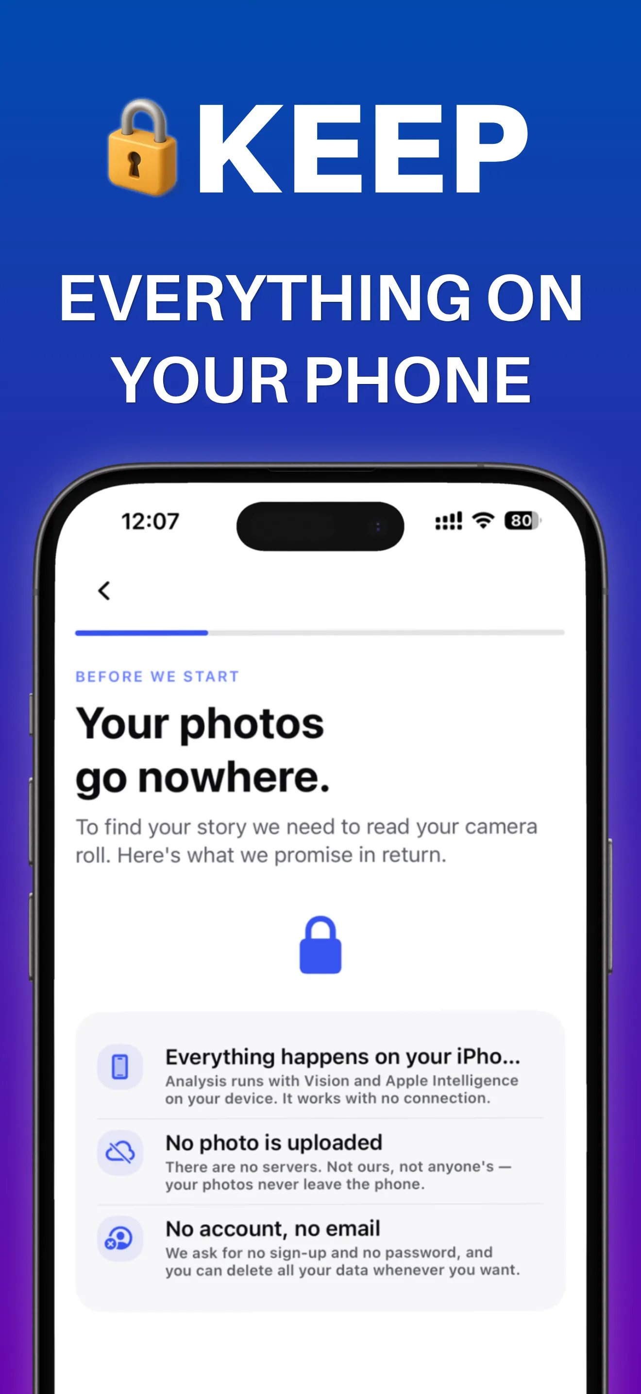 App Store screenshot: Keep everything on your phone